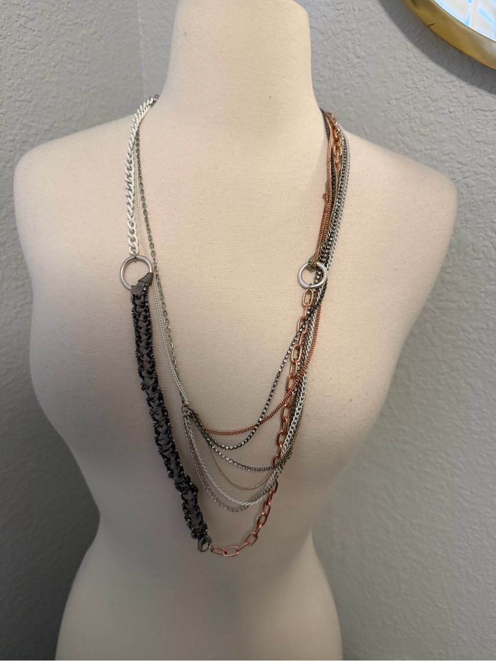 Vera Wang Mixed Metal Layered Necklace in Silver, Rose Gold & Gunmetal